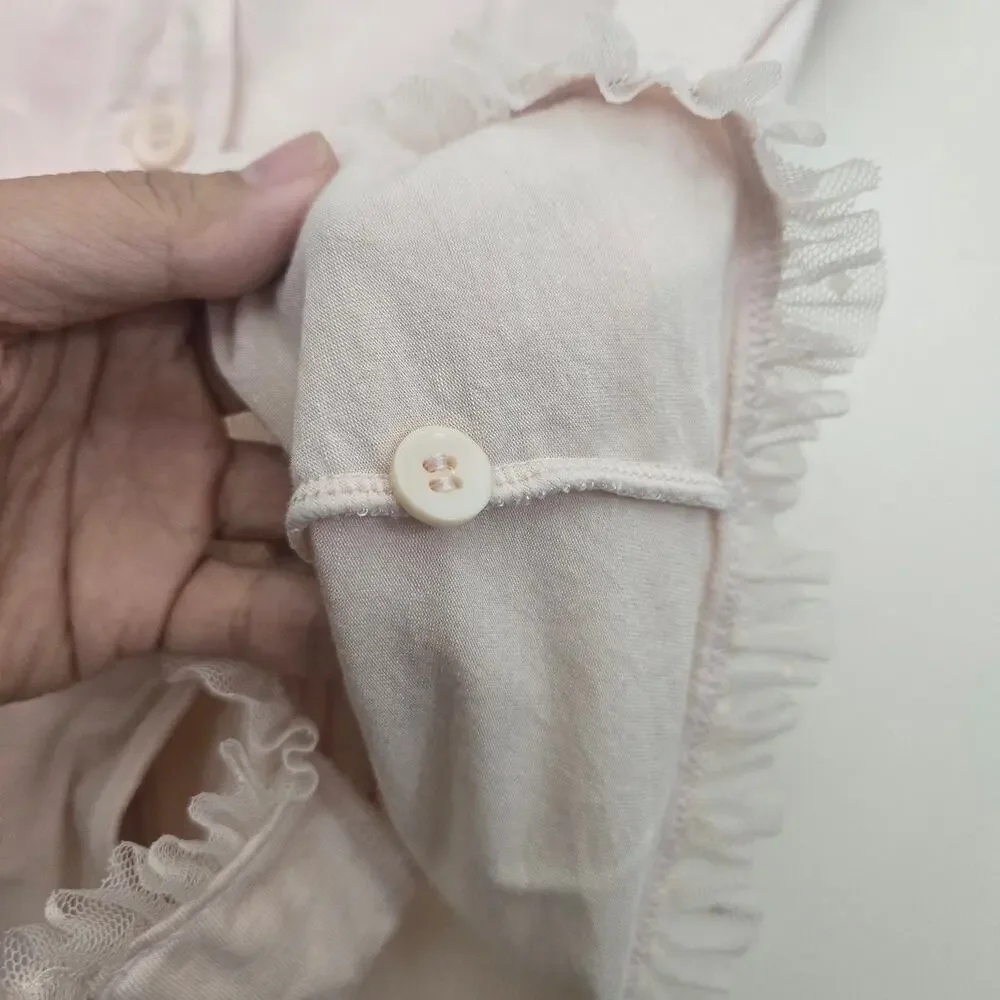 Eberjey Ruthie Short Sleeve Ruffle Pajama Top Size S Cream Modal Soft Cozy